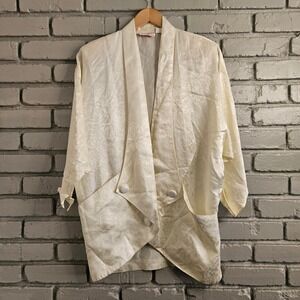 Diamonds Run Wayne Diamond Vintage Ivory Floral Jacquard Blazer Jacket Robe 5-6